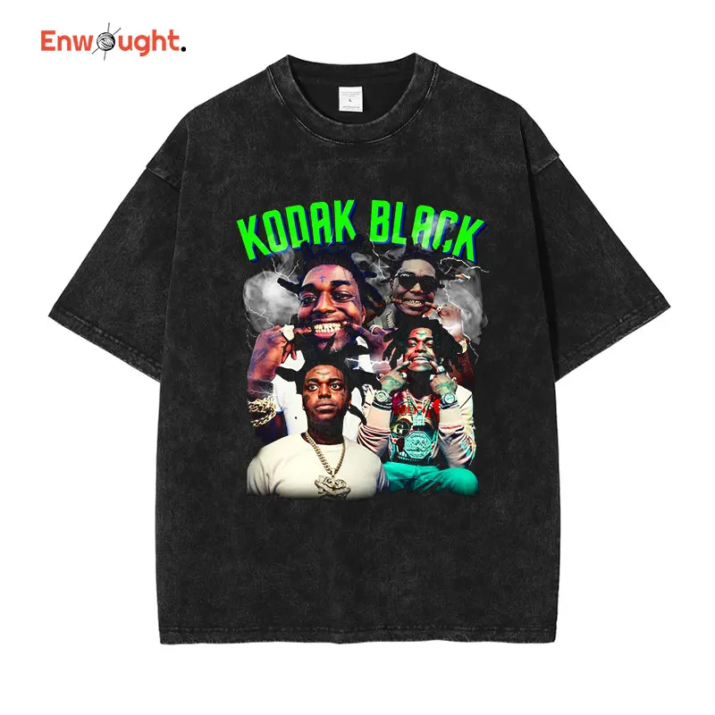 Kodak Black T Shirt Hip Hop Rapper Singer Tops Tees Vintage Washed Short Sleeve Oversized Retro - Kodak Black Shop